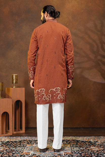 Chocolate Brown Embroidered Men’s Kurta Set