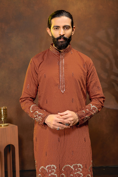 Chocolate Brown Embroidered Men’s Kurta Set