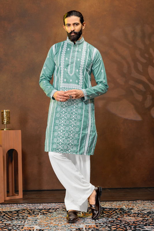 Mint Green Embroidered Men’s Kurta Set