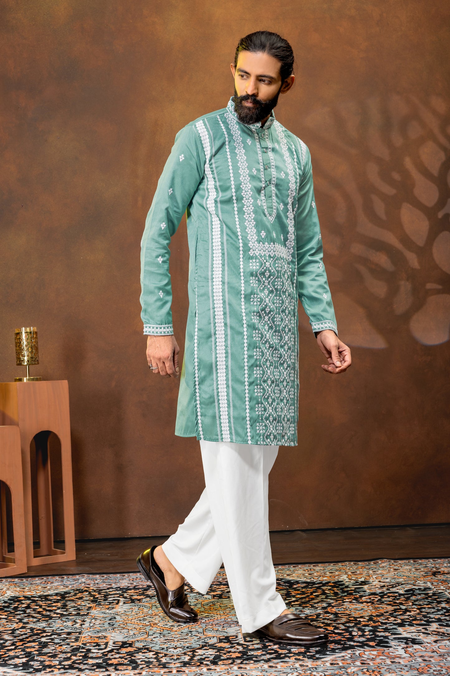 Mint Green Embroidered Men’s Kurta Set