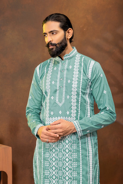 Mint Green Embroidered Men’s Kurta Set