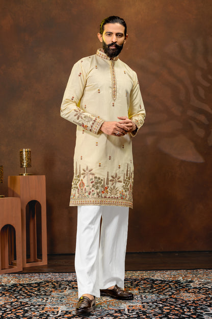 Ivory Gold Embroidered Men’s Kurta Set