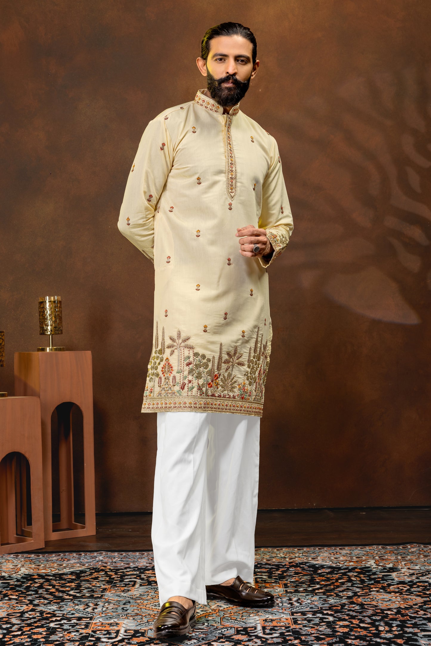 Ivory Gold Embroidered Men’s Kurta Set