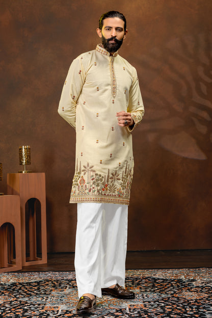 Ivory Gold Embroidered Men’s Kurta Set