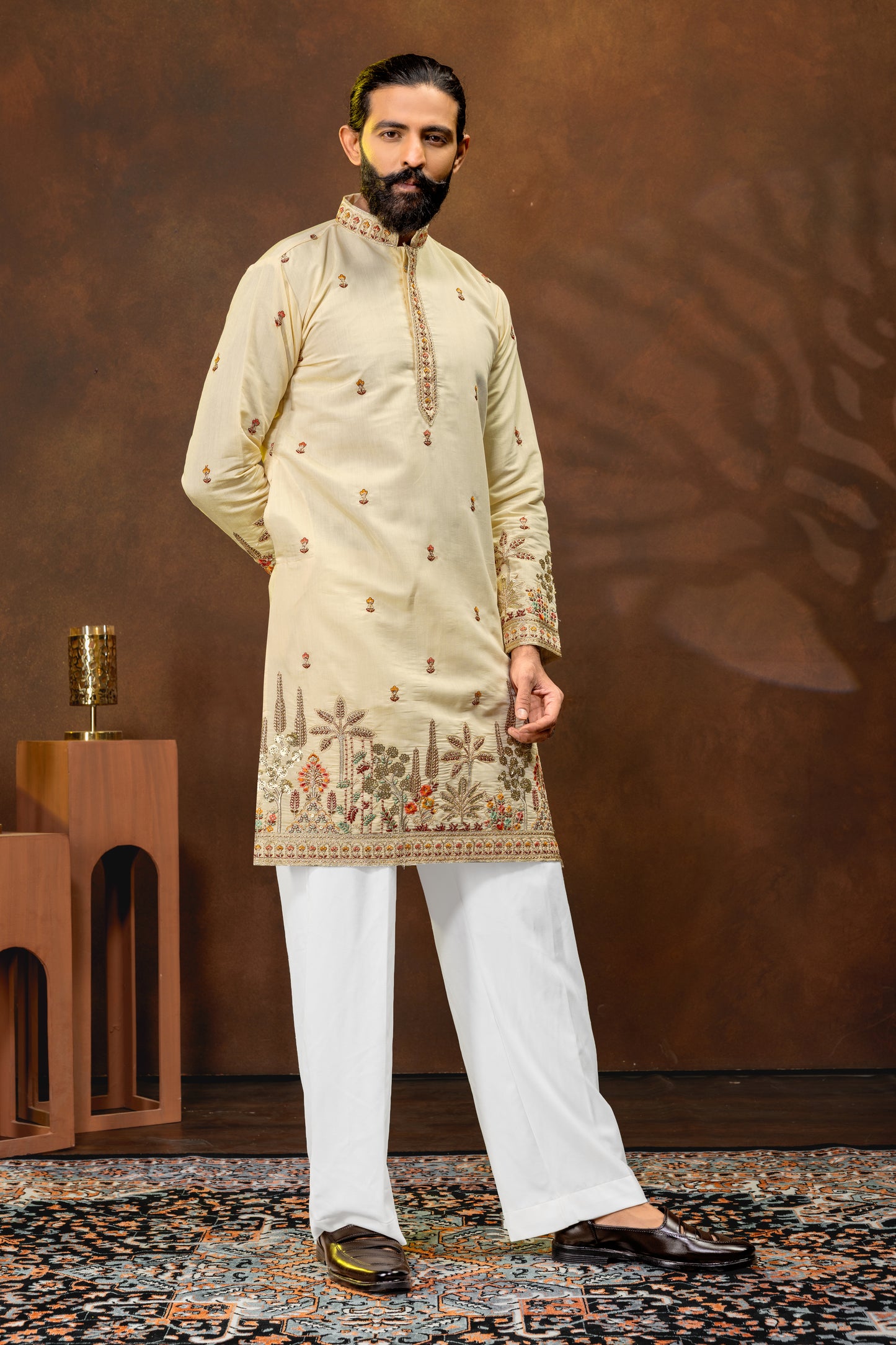 Ivory Gold Embroidered Men’s Kurta Set