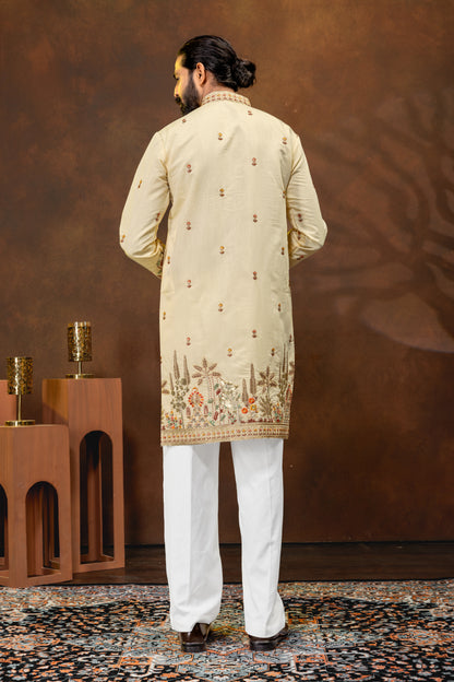 Ivory Gold Embroidered Men’s Kurta Set