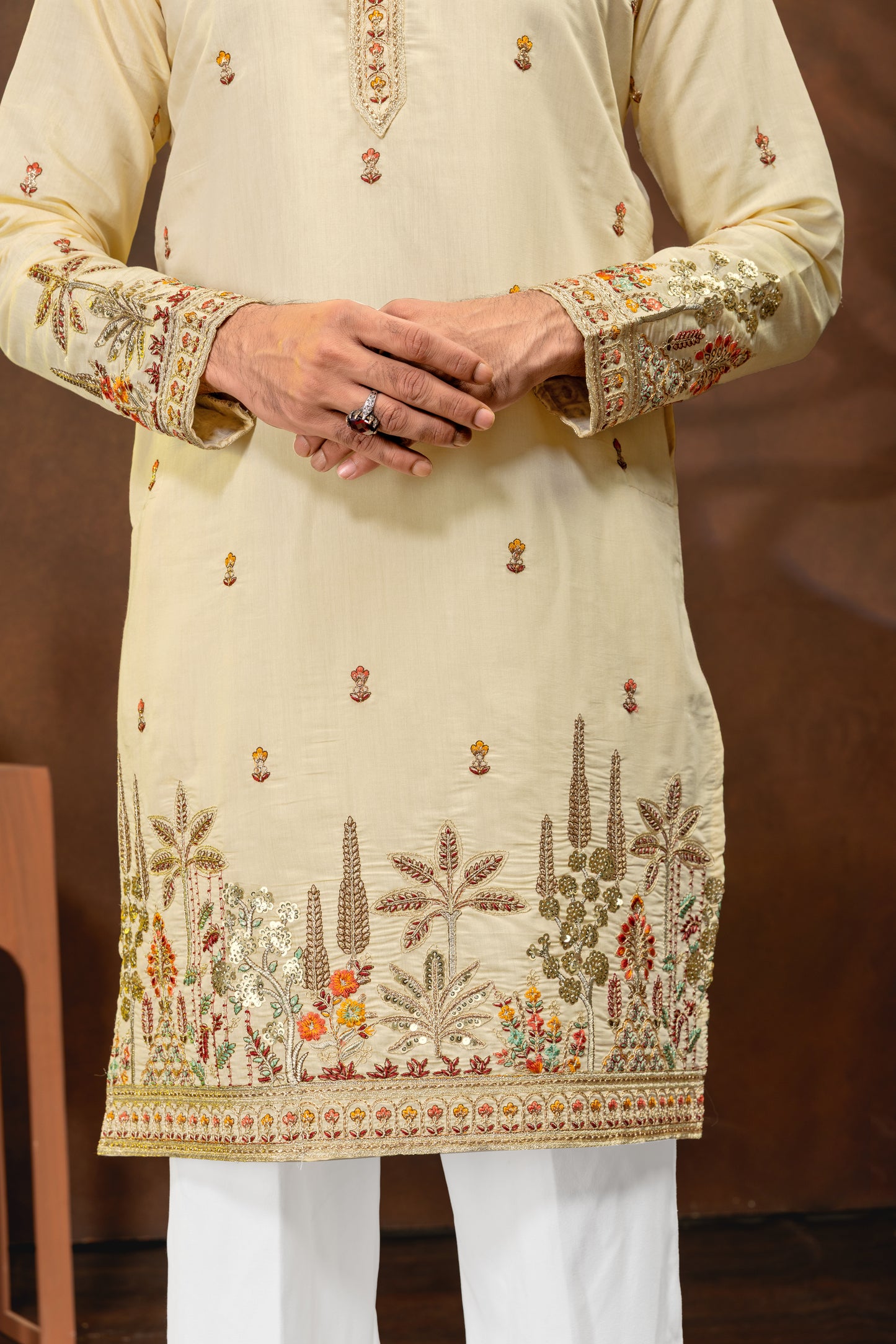 Ivory Gold Embroidered Men’s Kurta Set