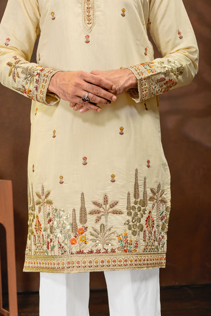 Ivory Gold Embroidered Men’s Kurta Set