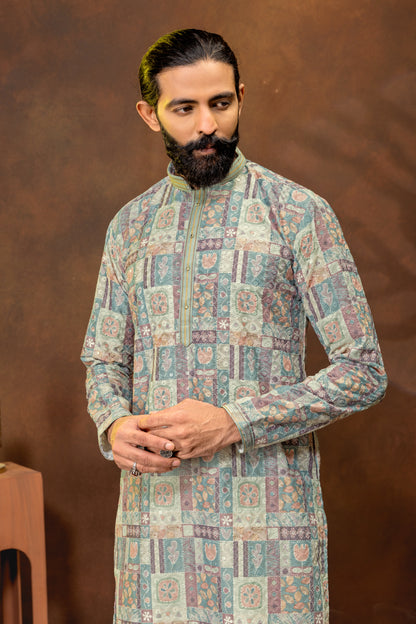 Heritage Print Designer Kurta for Men