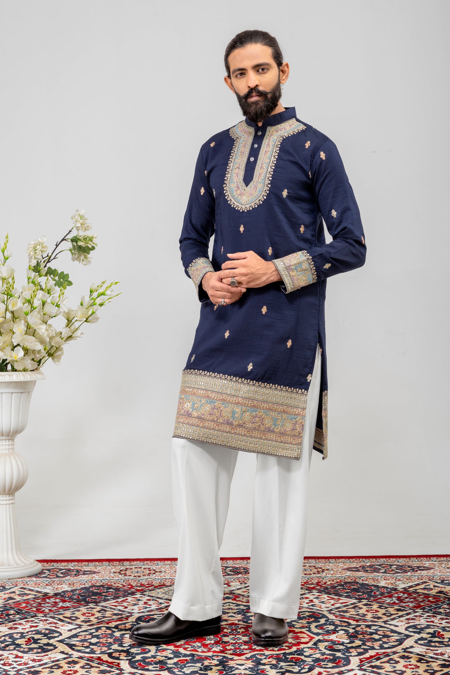 Royal Navy Embroidered Men’s Kurta Set