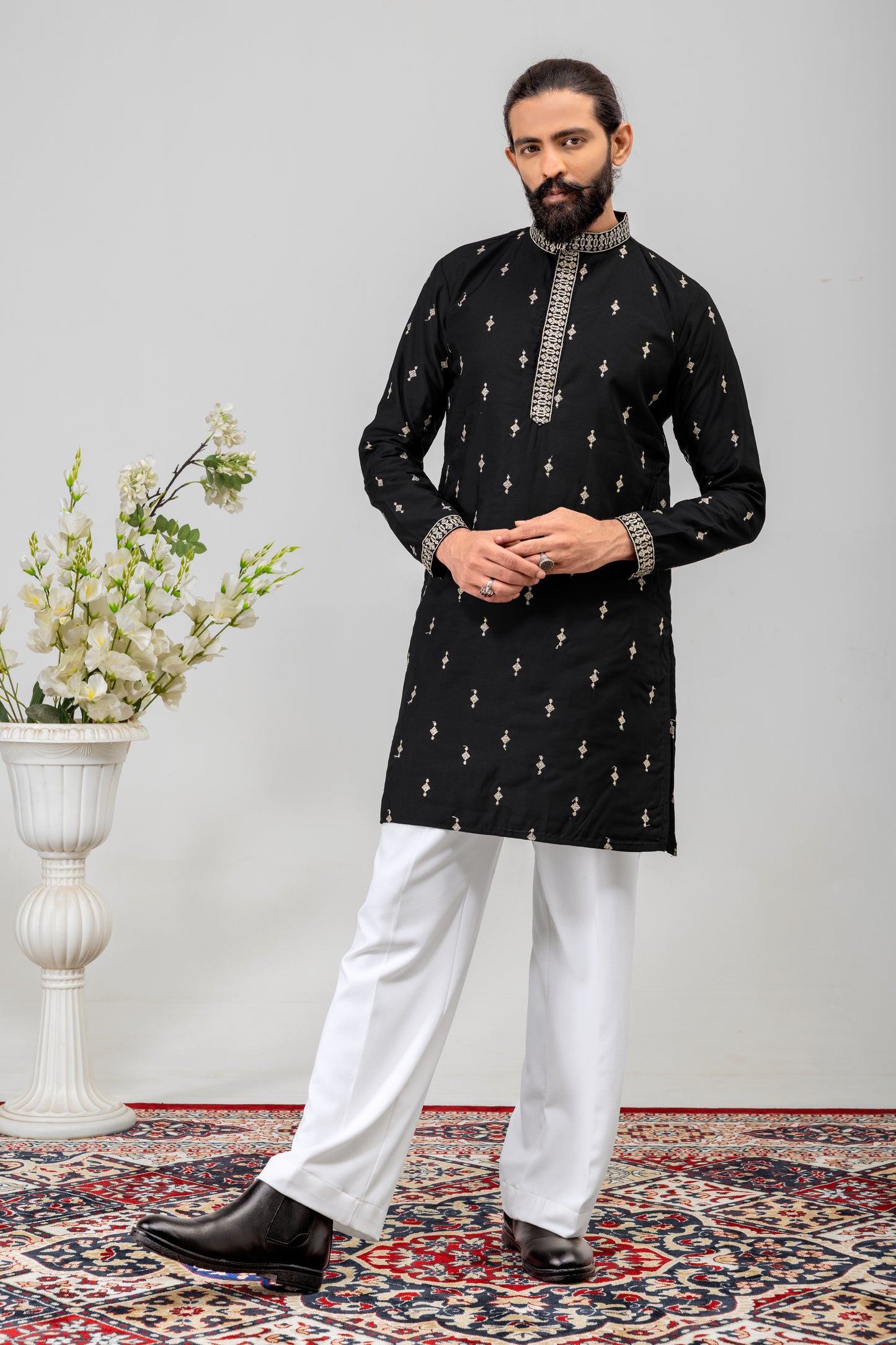Classic Black Embroidered Men’s Kurta Set