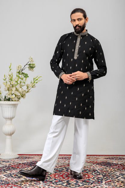 Classic Black Embroidered Men’s Kurta Set