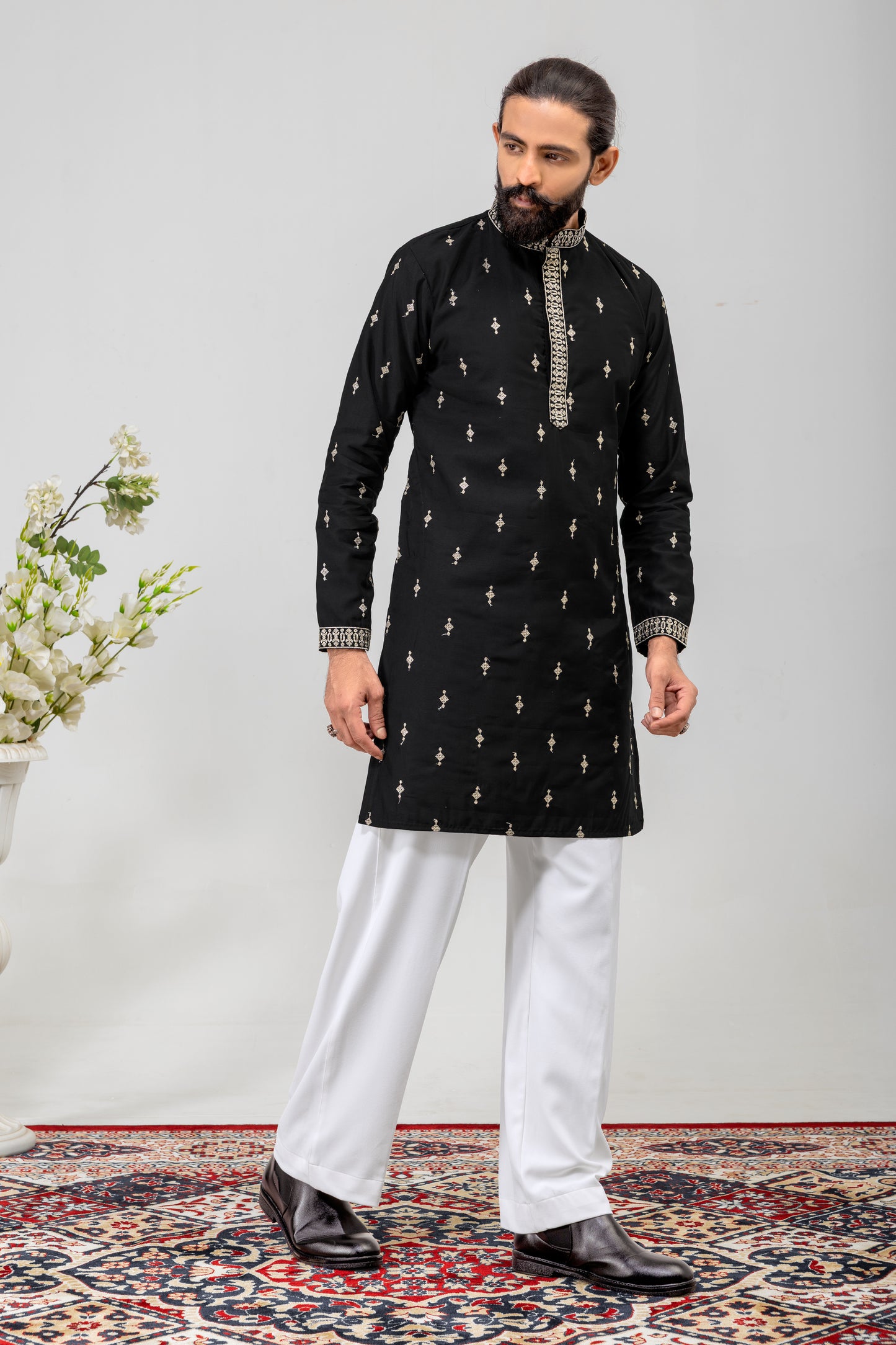Classic Black Embroidered Men’s Kurta Set
