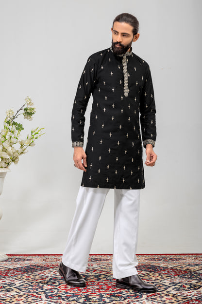 Classic Black Embroidered Men’s Kurta Set