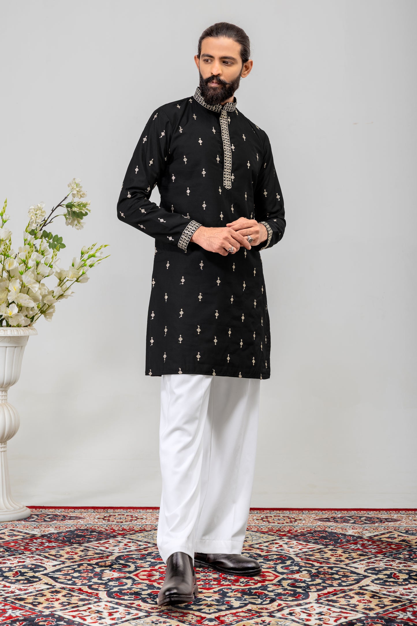 Classic Black Embroidered Men’s Kurta Set