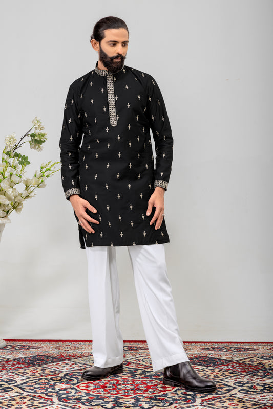 Classic Black Embroidered Men’s Kurta Set