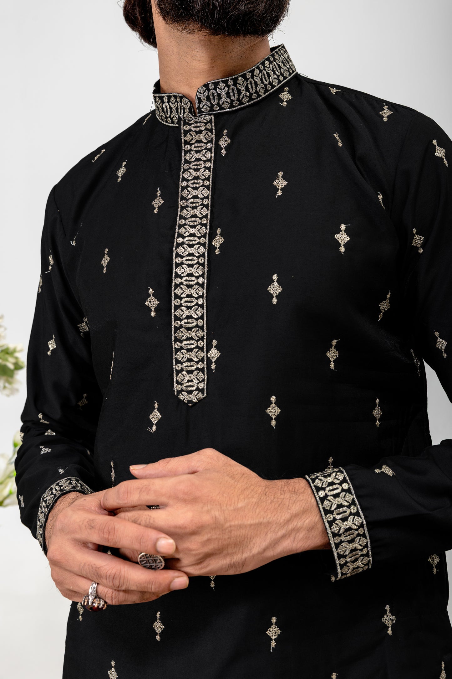 Classic Black Embroidered Men’s Kurta Set