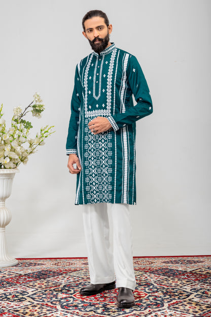 Emerald Green Embroidered Men’s Panjabi / Kurta