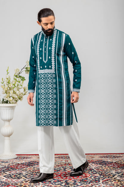 Emerald Green Embroidered Men’s Panjabi / Kurta