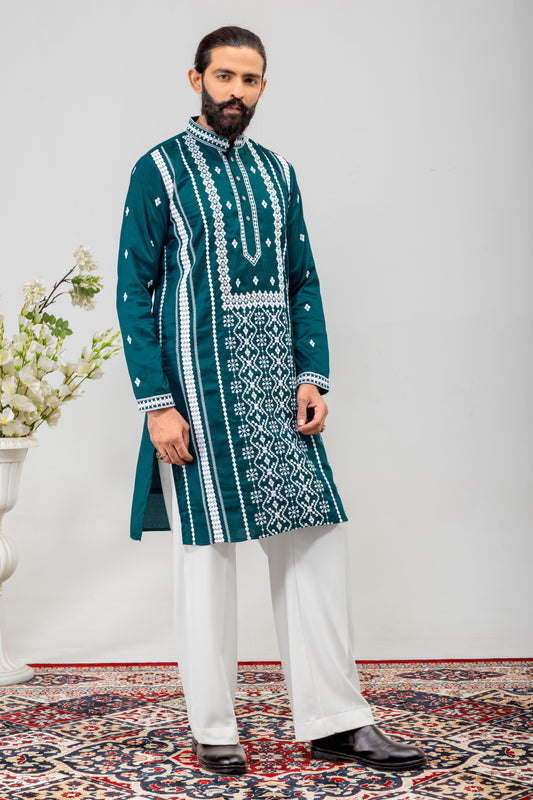 Emerald Green Embroidered Men’s Panjabi / Kurta