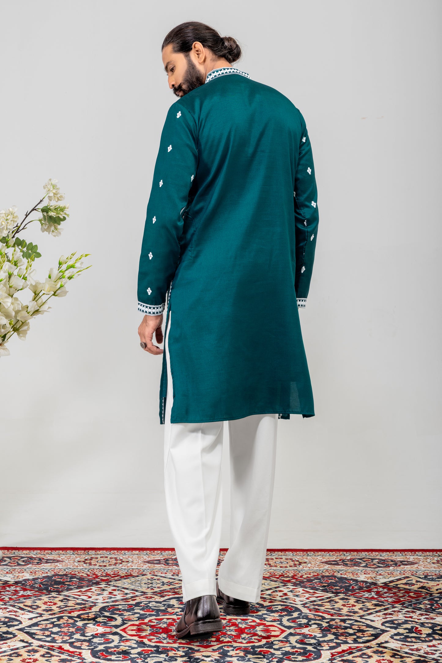 Emerald Green Embroidered Men’s Panjabi / Kurta