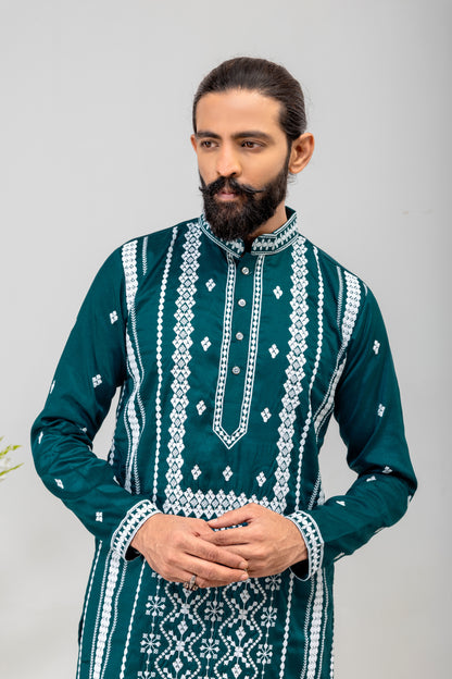 Emerald Green Embroidered Men’s Panjabi / Kurta