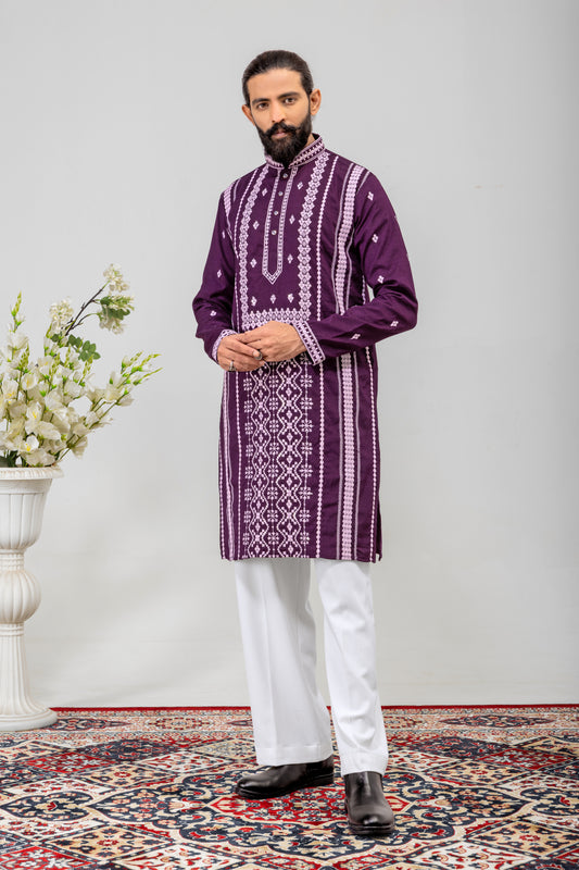 Royal Purple Embroidered Men’s Panjabi / Kurta