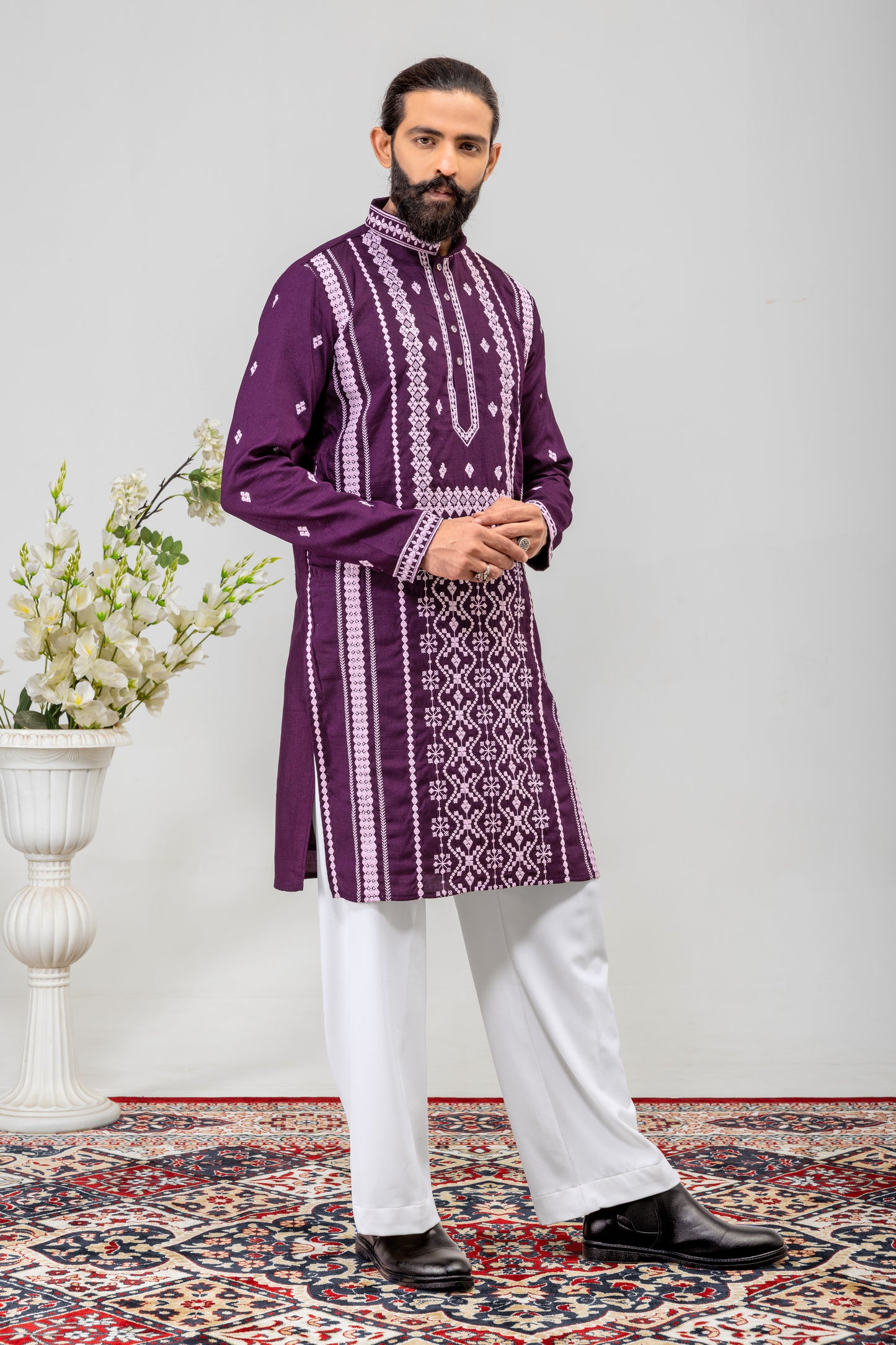 Royal Purple Embroidered Men’s Panjabi / Kurta