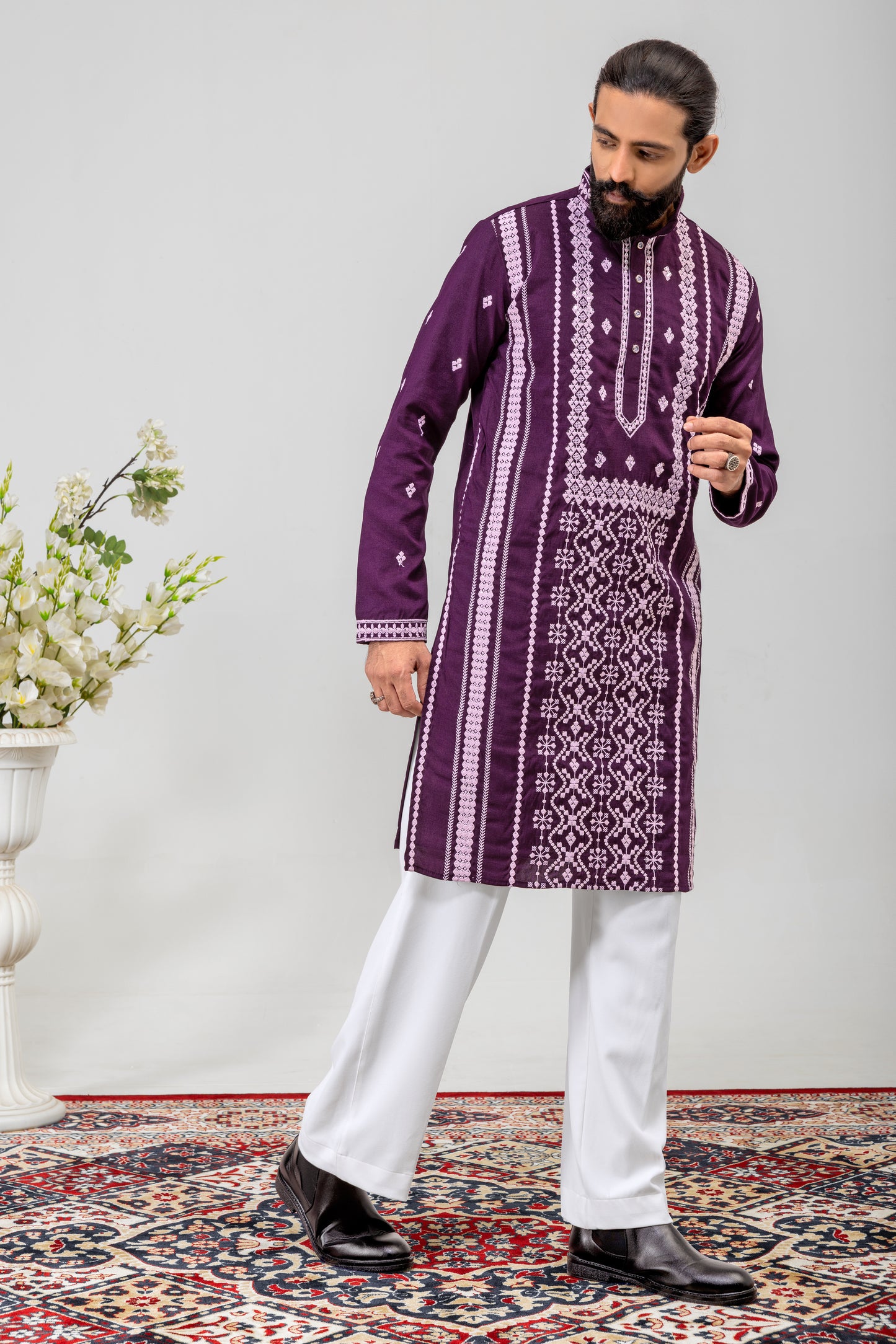Royal Purple Embroidered Men’s Panjabi / Kurta