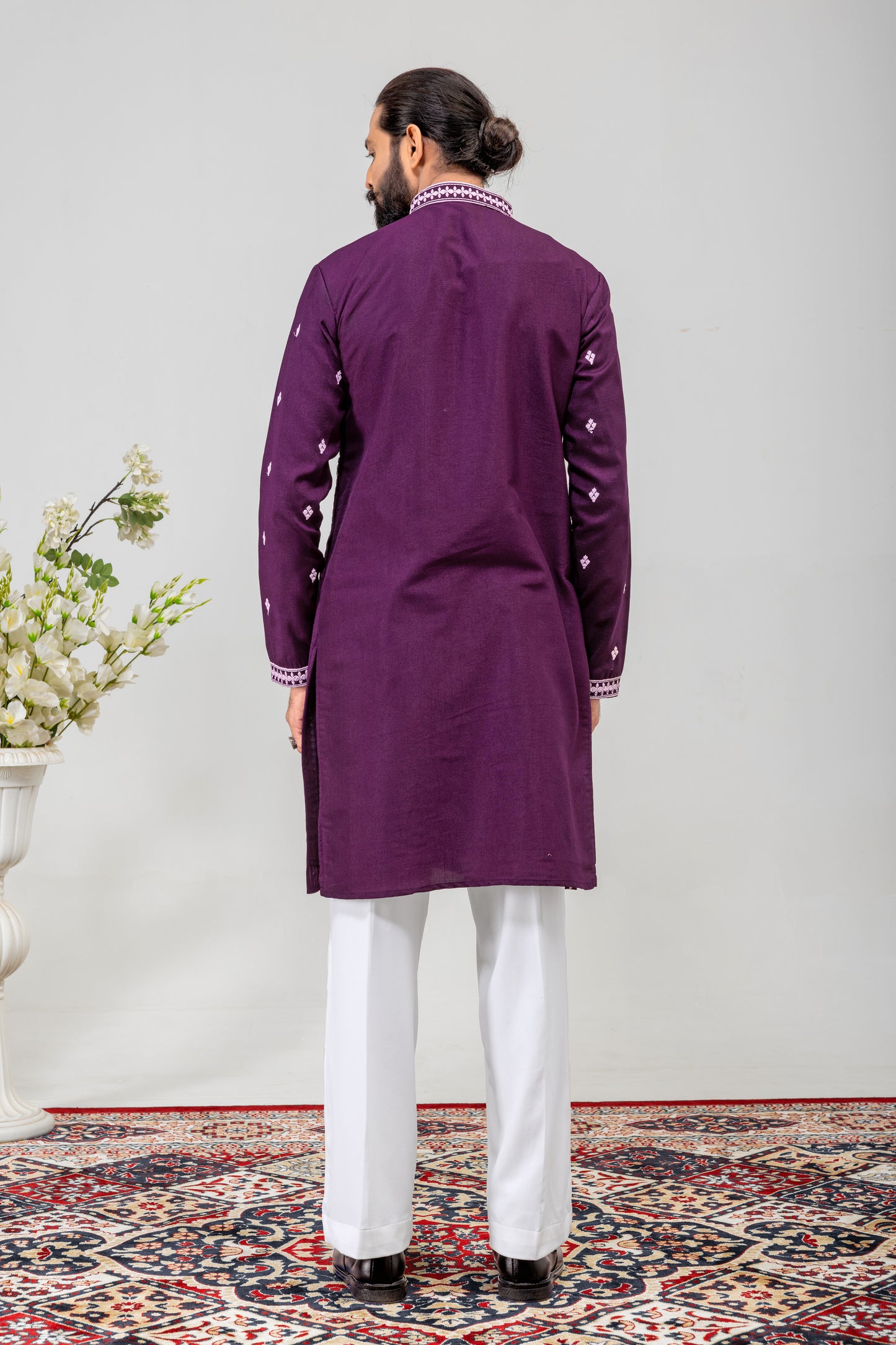 Royal Purple Embroidered Men’s Panjabi / Kurta
