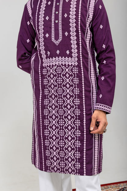 Royal Purple Embroidered Men’s Panjabi / Kurta