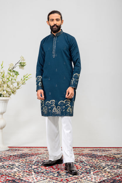 Midnight Blue Embroidered Men’s Panjabi / Kurta