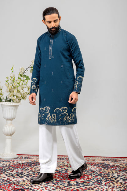 Midnight Blue Embroidered Men’s Panjabi / Kurta