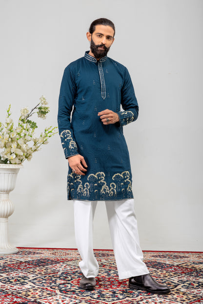 Midnight Blue Embroidered Men’s Panjabi / Kurta