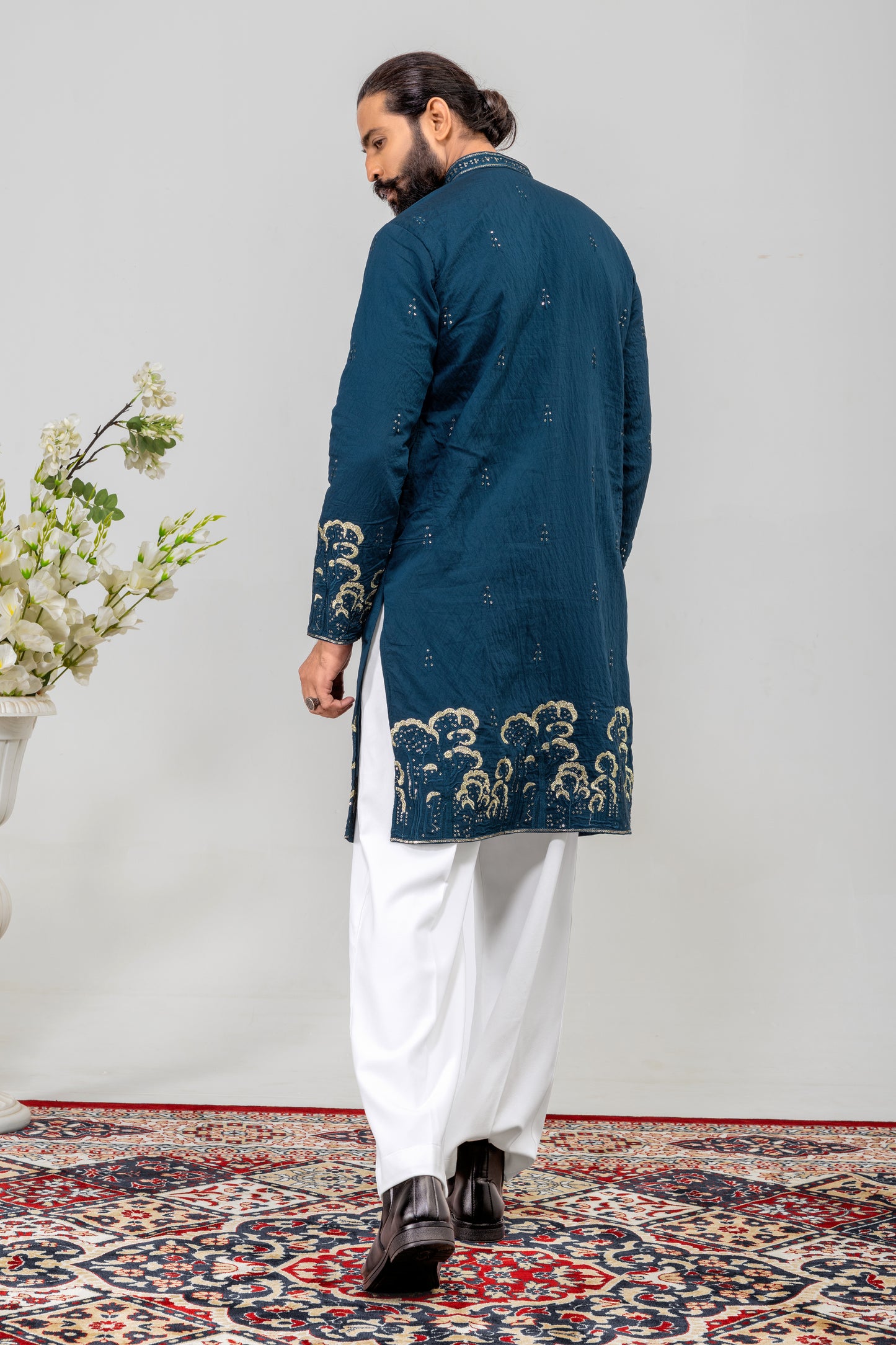 Midnight Blue Embroidered Men’s Panjabi / Kurta