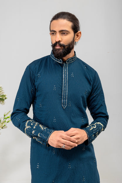 Midnight Blue Embroidered Men’s Panjabi / Kurta