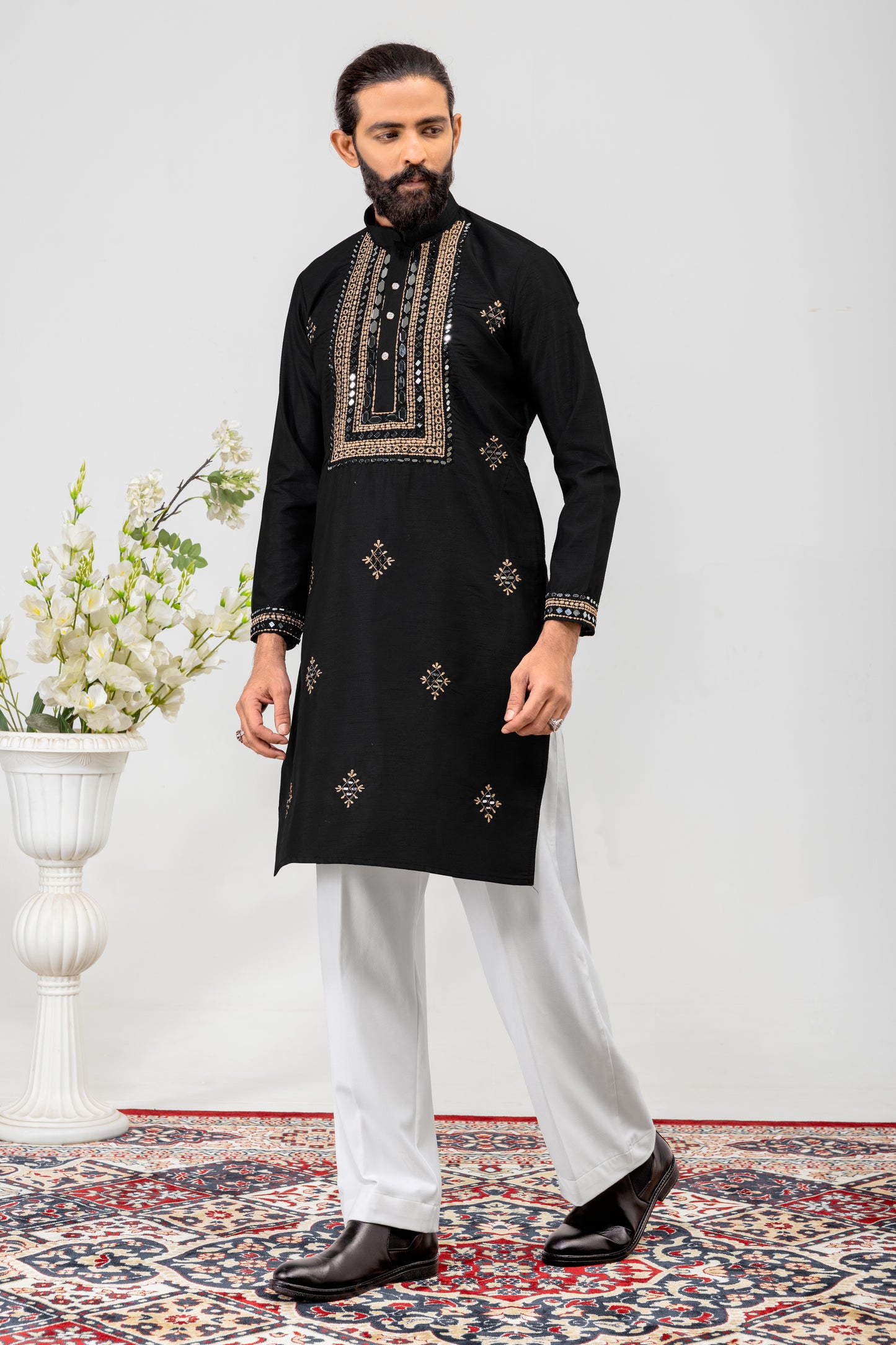 Royal Black Embroidered Men’s Kurta