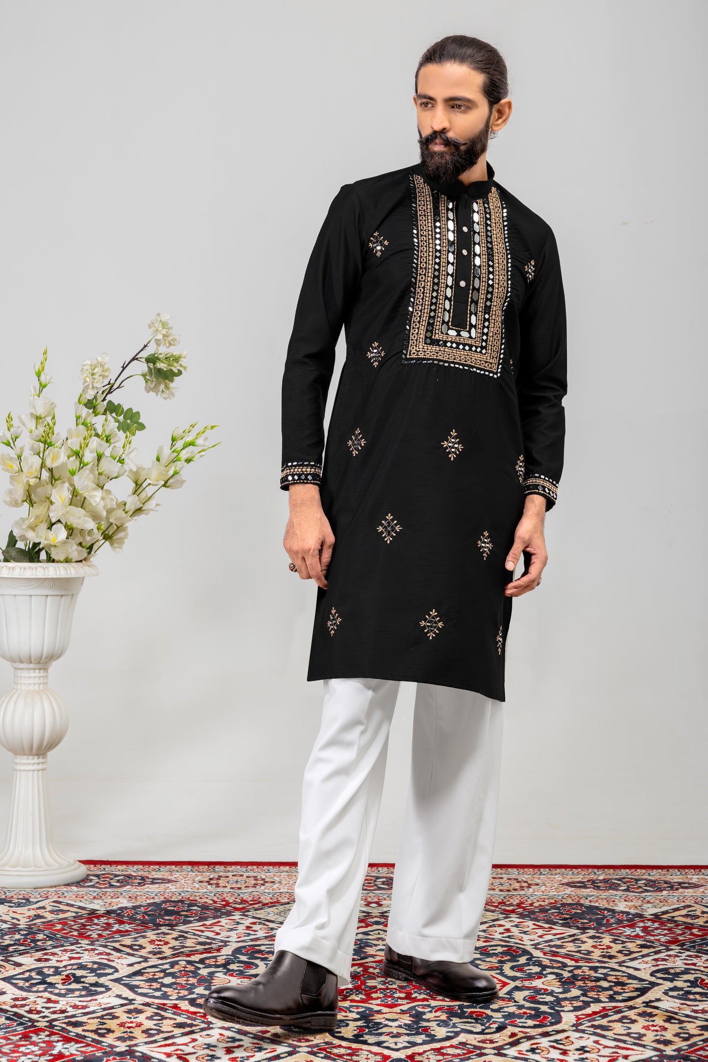 Royal Black Embroidered Men’s Kurta