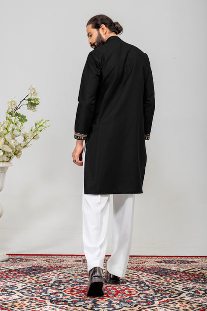 Royal Black Embroidered Men’s Kurta