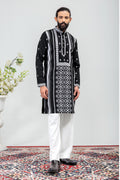 Classic Black & White Embroidered Men’s Kurta