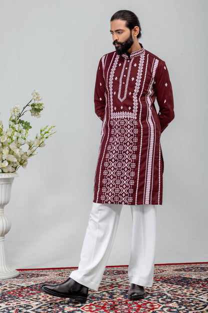 Maroon Embroidered Men’s Kurta