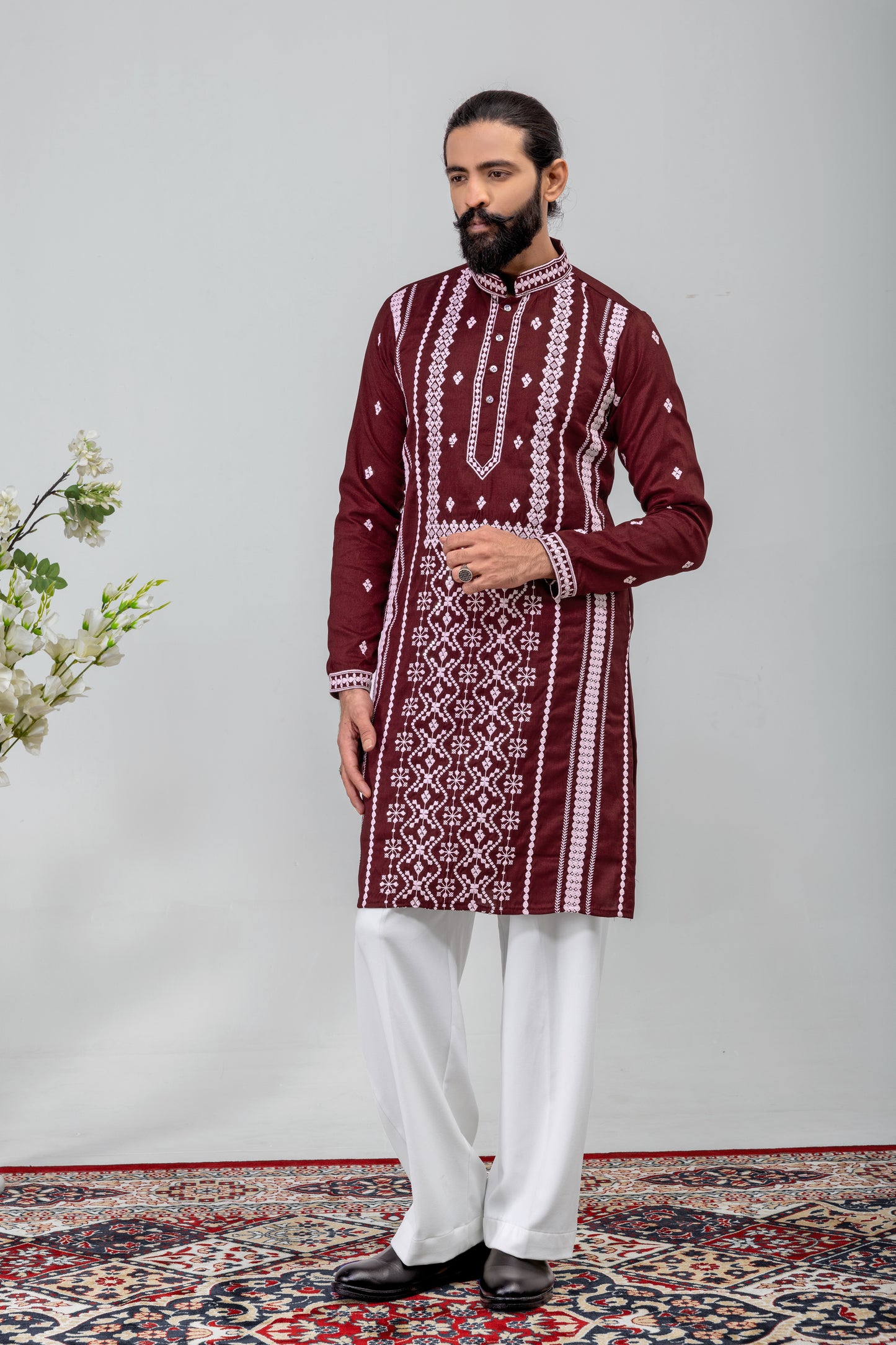 Maroon Embroidered Men’s Kurta