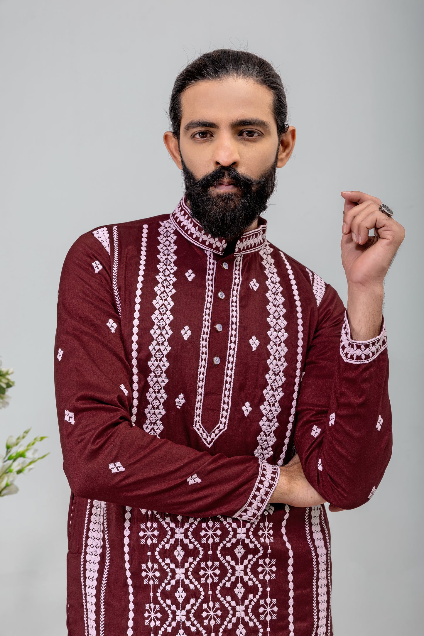 Maroon Embroidered Men’s Kurta