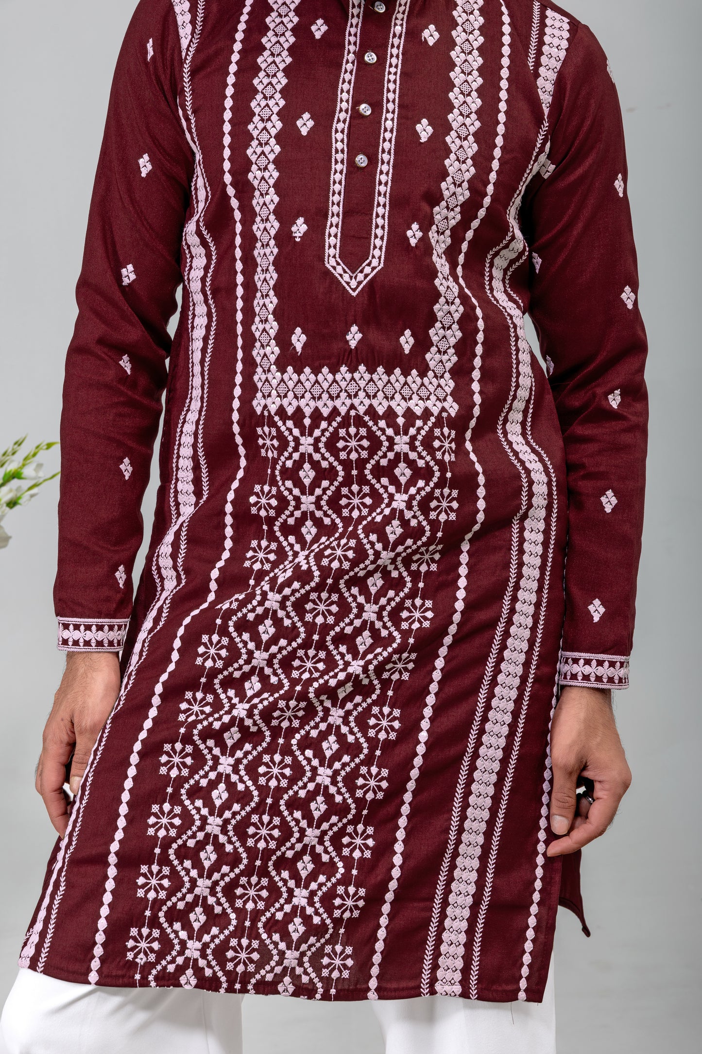 Maroon Embroidered Men’s Kurta