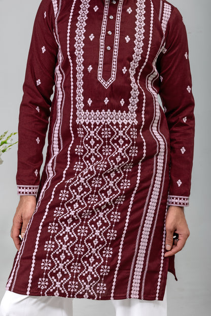 Maroon Embroidered Men’s Kurta