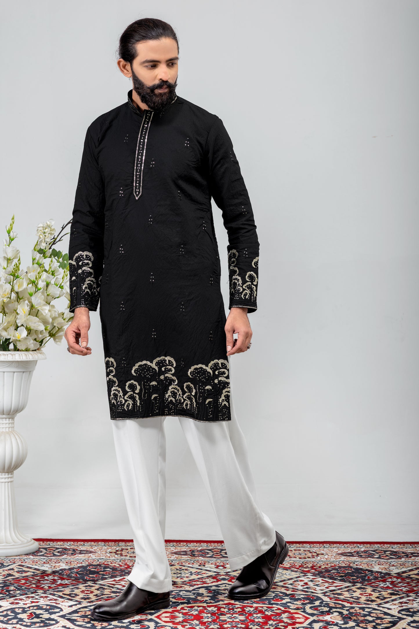 Elegant Black Embroidered Men’s Kurta