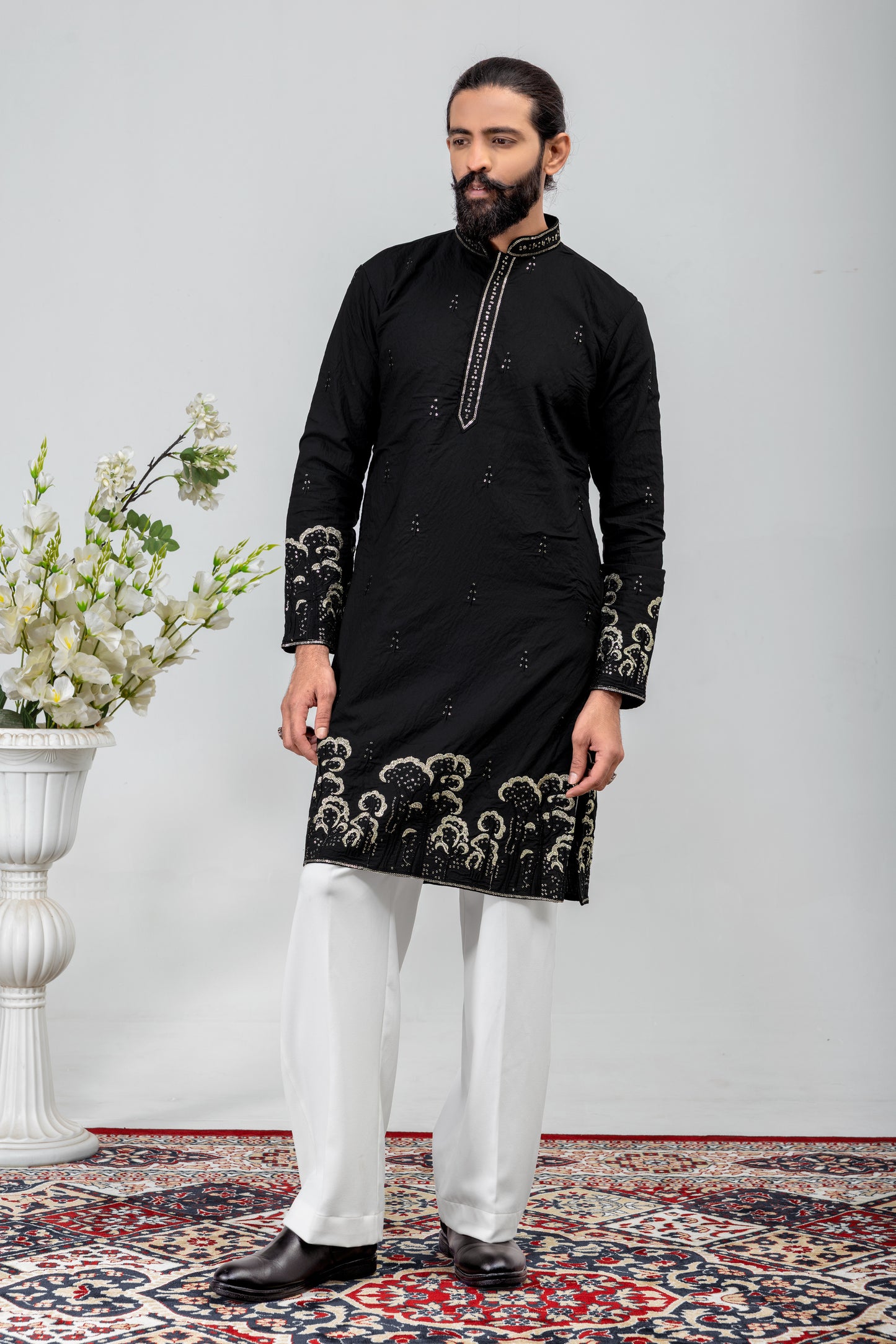 Elegant Black Embroidered Men’s Kurta