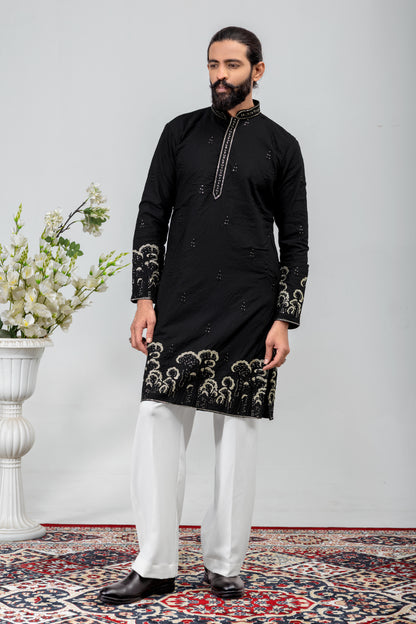 Elegant Black Embroidered Men’s Kurta