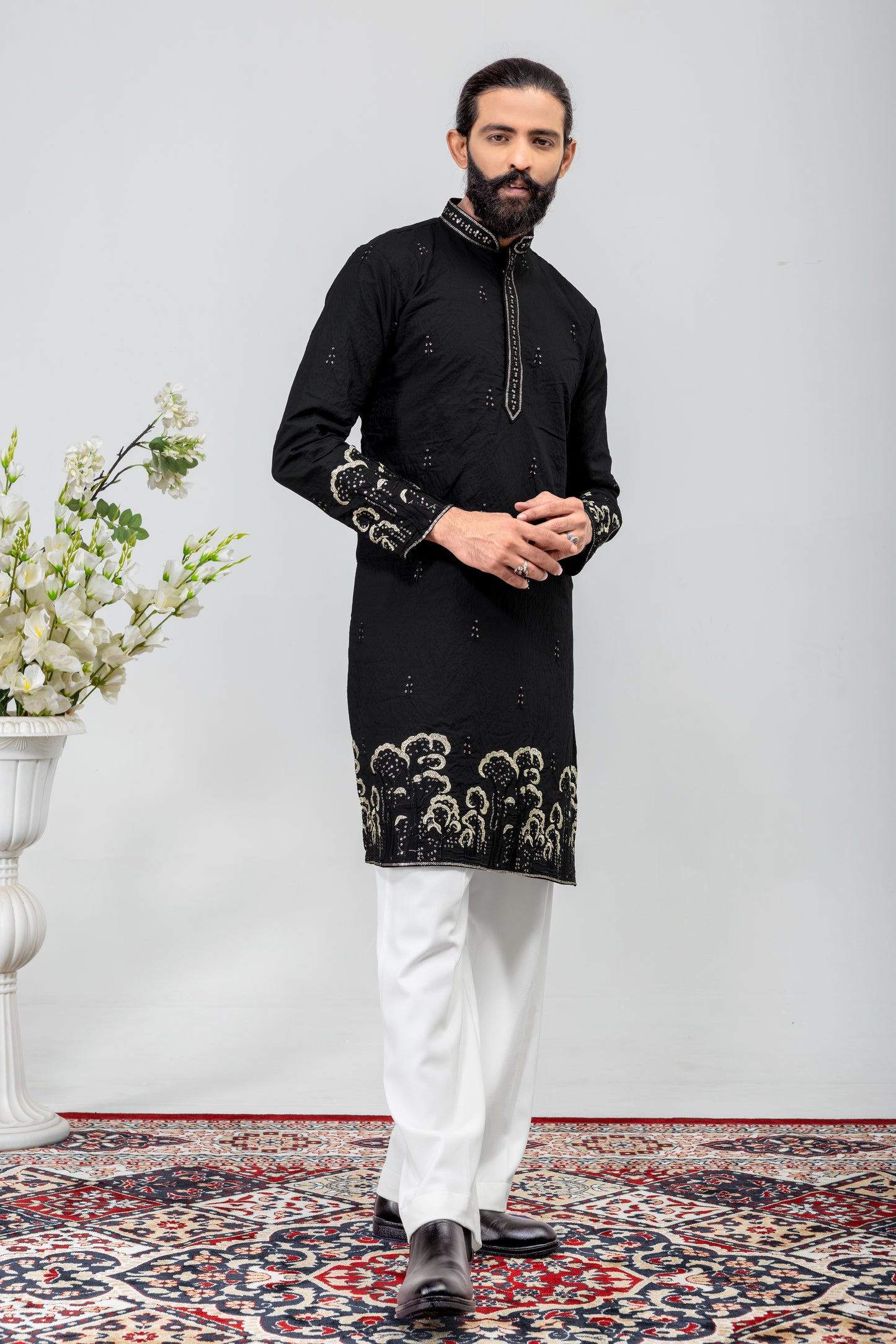 Elegant Black Embroidered Men’s Kurta