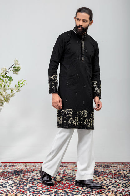 Elegant Black Embroidered Men’s Kurta